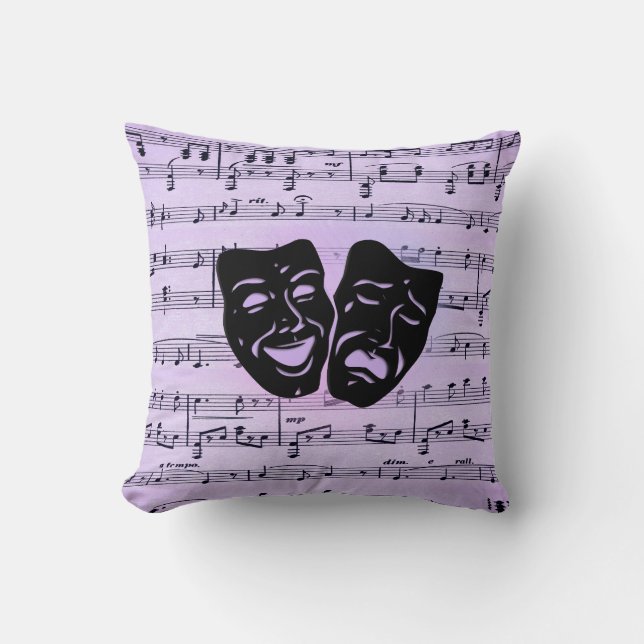 Purple Music and Theatre Masks Cushion (Front)