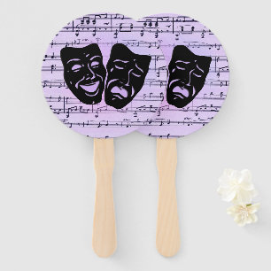 Purple Music and Theatre Masks Hand Fan