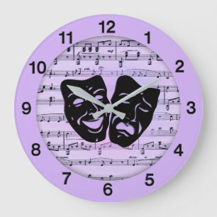 Purple Music and Theatre Masks Large Clock