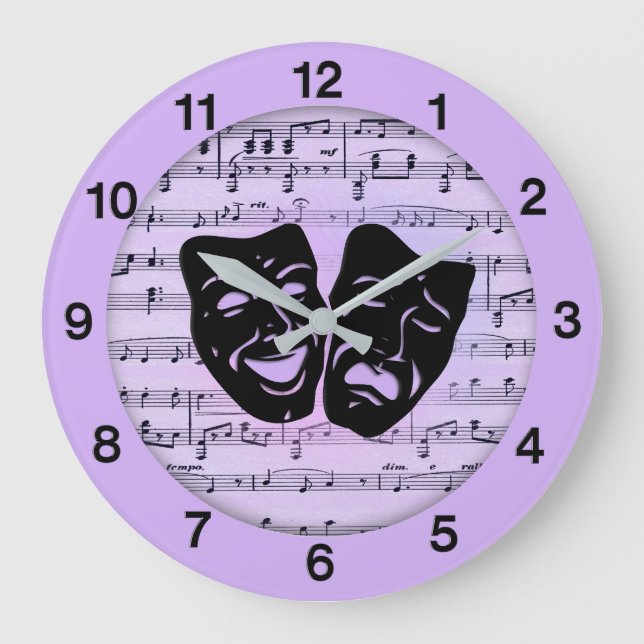 Purple Music and Theatre Masks Large Clock (Front)