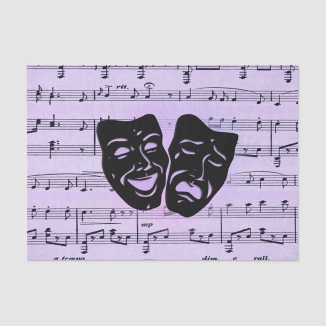 Purple Music and Theatre Masks Tissue Paper (Front)