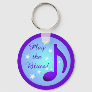 Purple Music Note Blue Circle Stars Play the Blues Key Ring
