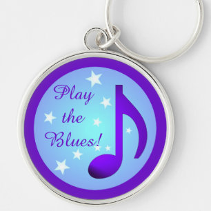 Purple Music Note Blue Circle Stars Play the Blues Key Ring