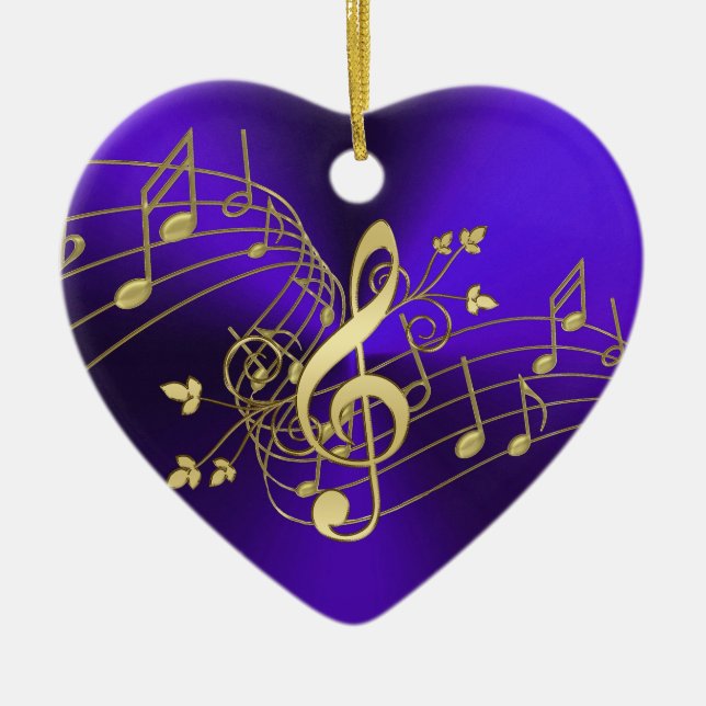 Purple Music Notes and Clef Christmas Ornament (Front)