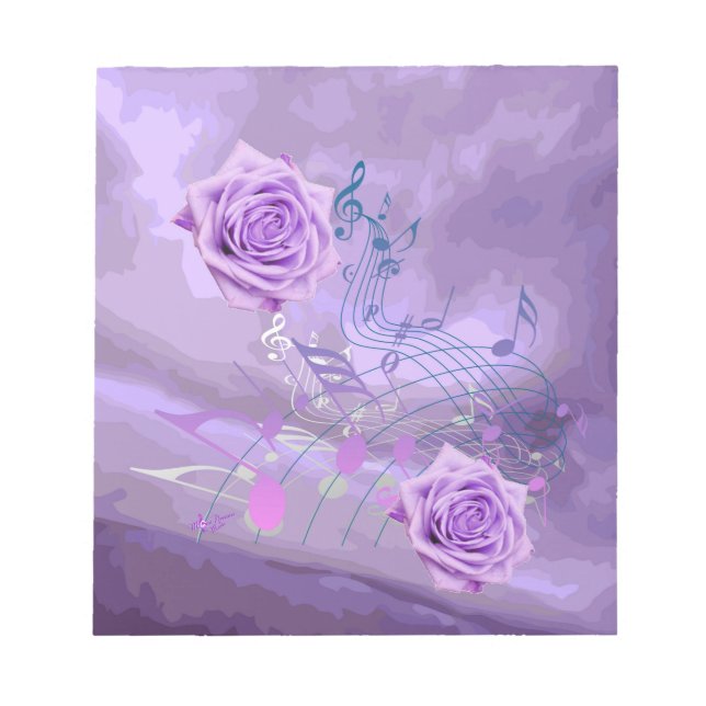 Purple Music Notes & Roses Abstract Small Note Pad (Front)