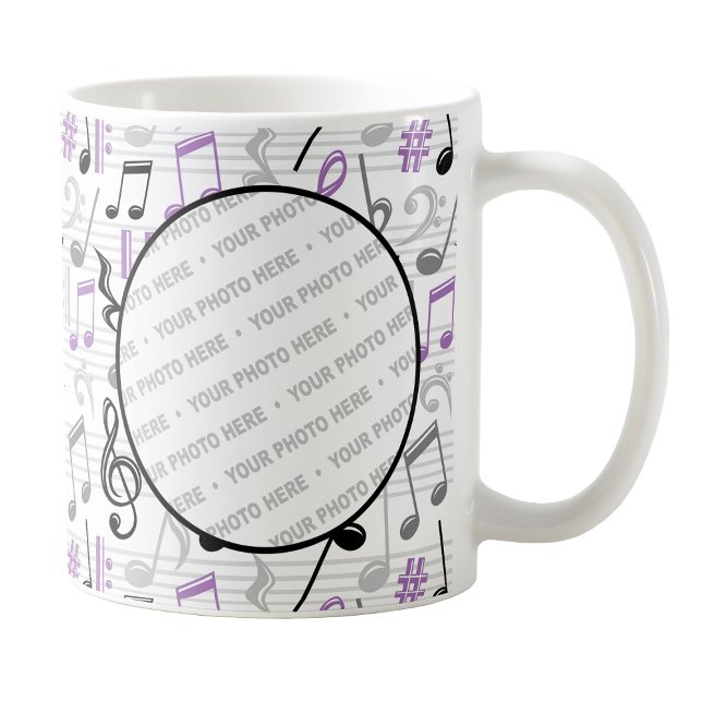 Purple Music Pattern Photo Mug (Purple Music Pattern Photo Mug at Amy's Coffee Mugs on Zazzle. )