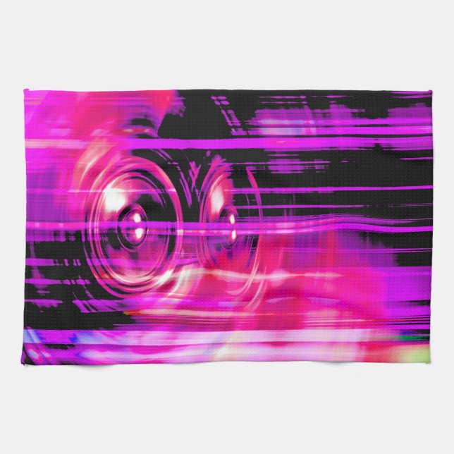 Purple music speakers tea towel (Horizontal)
