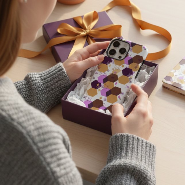 Purple Mustard Gold Boho Hexagon Memphis Abstract Case-Mate iPhone Case (Creator Uploaded)