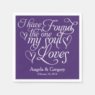 Purple My Soul Loves Heart Personalised Wedding Napkin