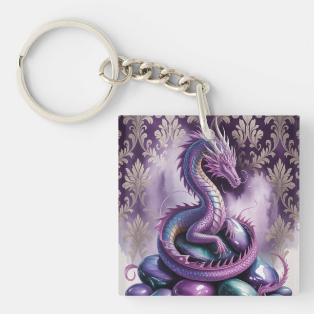 Purple Mystic Dragon Gothic Key Ring (Front)