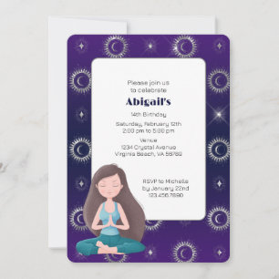 Purple Mystical Sun and Moon Meditation Birthday Invitation