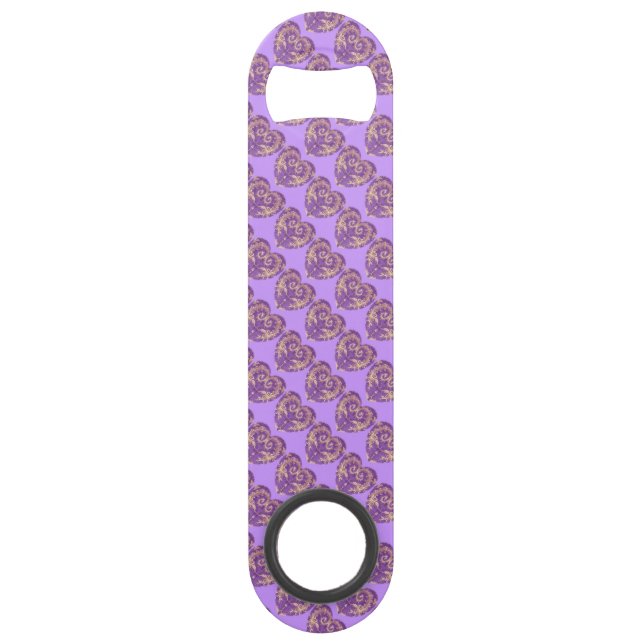 Purple N Gold Brocade Heart Speed Bottle Opener (Front)
