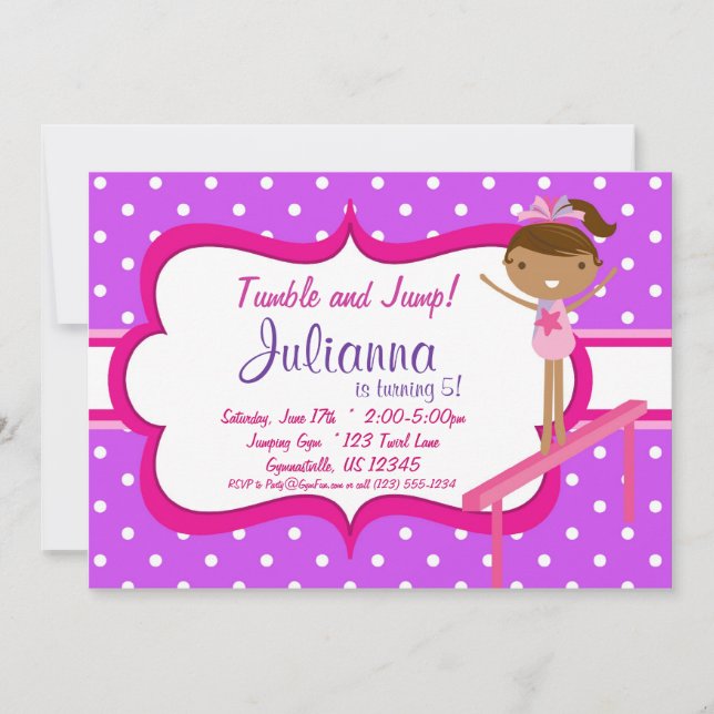 Purple n Pink Gymnastic Birthday Party Invitation (Front)