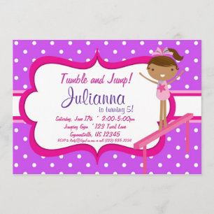 Purple n Pink Gymnastic Birthday Party Invitation