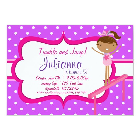 Purple n Pink Gymnastic Birthday Party Invitation