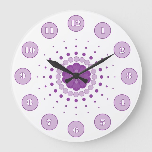Purple n White Go Round n Round Numbered Large Clock (Front)