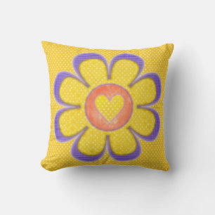Purple n Yellow Heart Flower Pillows