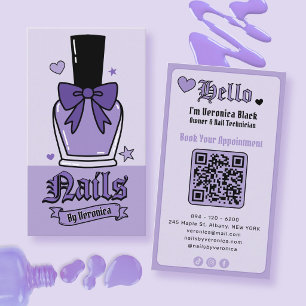 Purple Nail Polish Bottle Bow Nail Salon QR Code Business Card
