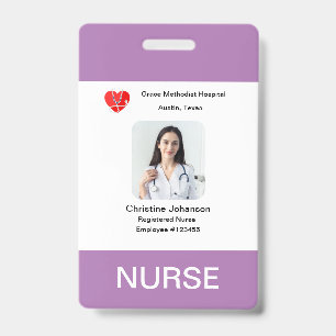 Purple name, Photo, Info, Logo, Barcode Badge ID Badge