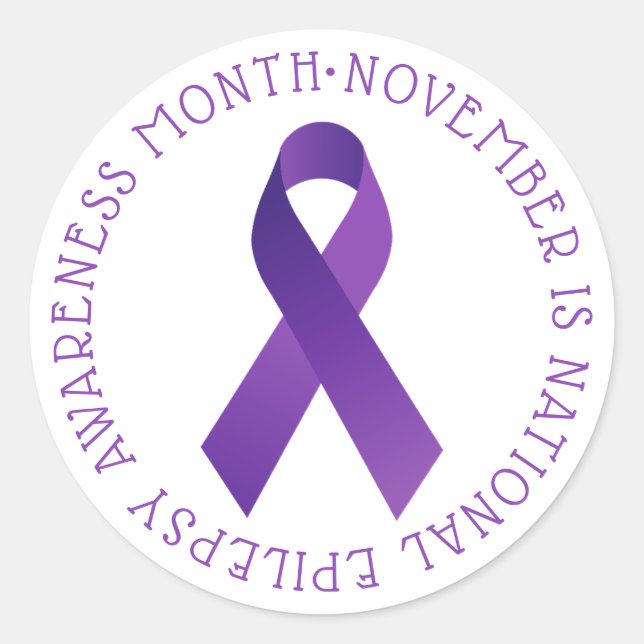 Purple National Epilepsy Awareness Month Ribbon  Classic Round Sticker (Front)