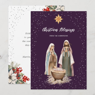 Purple Nativity Botanical Christian Christmas Card