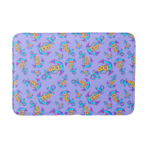 Purple Nautical Anchor Coastal Beach Bath Mat