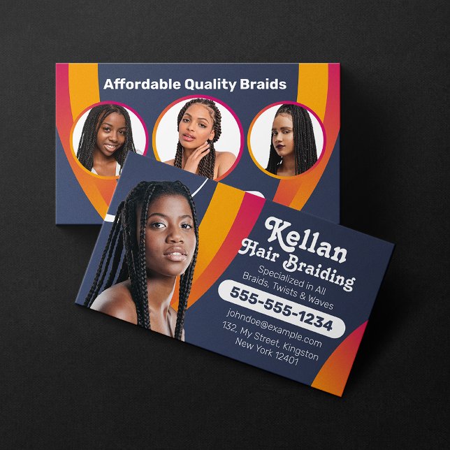 Purple & Navey Blue African Hair Braiding Salon Business Card (Creator Uploaded)