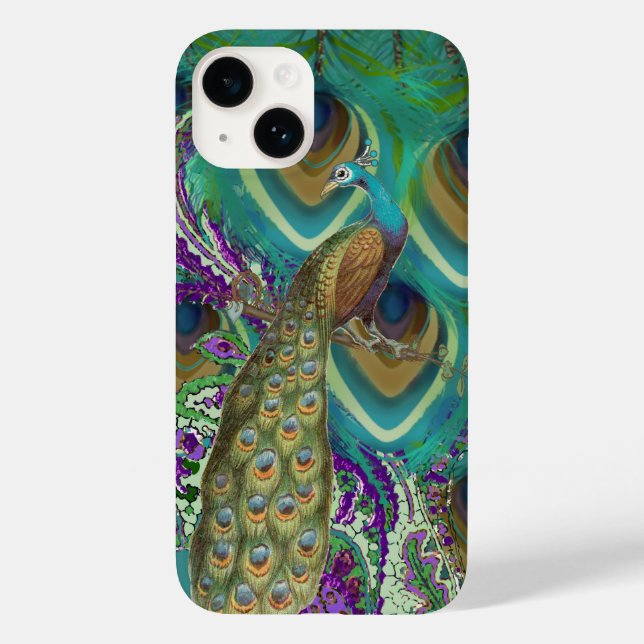 Purple Navy and Copper Paisley Peacock & Feathers Case-Mate iPhone Case (Back)