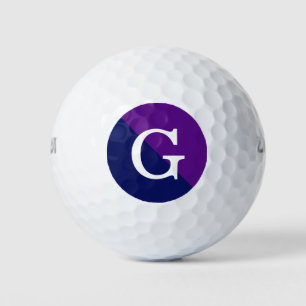 Purple Navy Blue 2 Tone Diag Initial Monogram Golf Balls