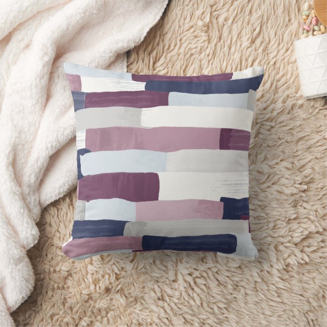 Purple Navy Blue Brushstroke Stripe Cushion (Blanket)