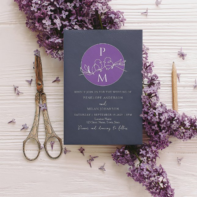 Purple Navy Blue Wedding Invitation (Creator Uploaded)