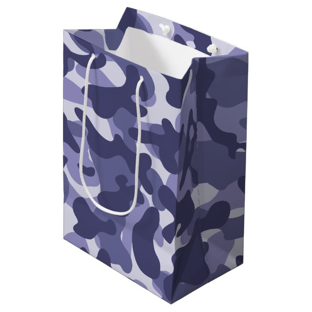 Purple Navy Camouflage   Medium Gift Bag (Front Angled)