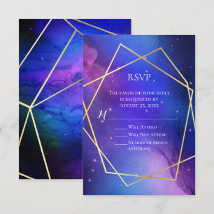 Purple Nebula Celestial Art Geometric Gold RSVP Invitation