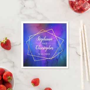 Purple Nebula Celestial Art Geometric Gold Wedding Napkin