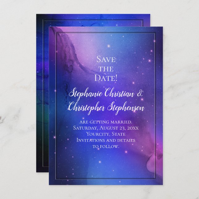 Purple Nebula Celestial Art Outer Space Wedding Invitation (Front/Back)