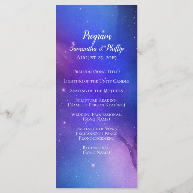 Purple Nebula Celestial Art Outer Space Wedding Programme (Front)