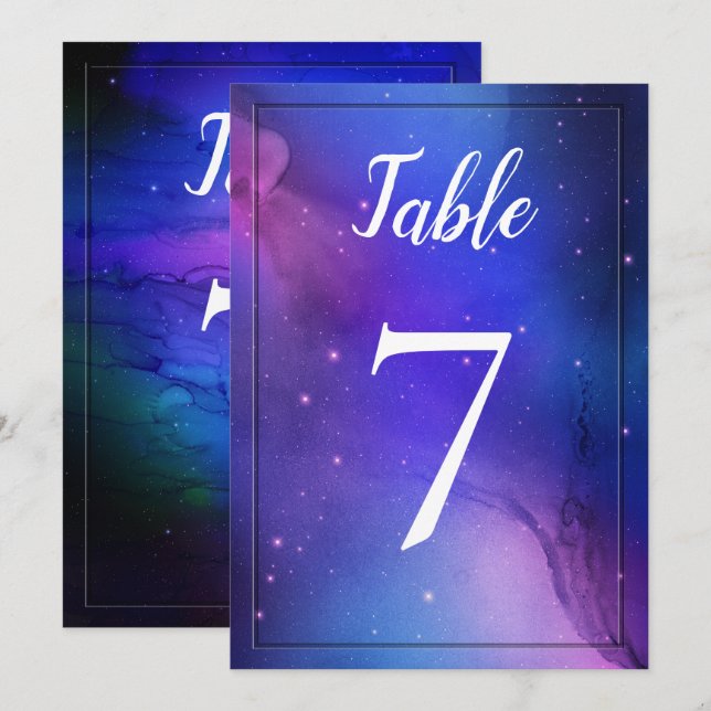 Purple Nebula Celestial Art Wedding Table Number (Front/Back)