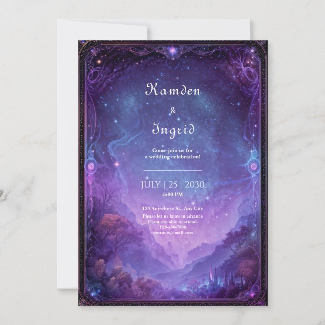 Purple Nebula Celestial Galaxy Vista Wedding Invitation (Front)