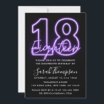 Purple Neon 18th Birthday Invitation<br><div class="desc">Design features Purple Neon graphics on Front side.</div>