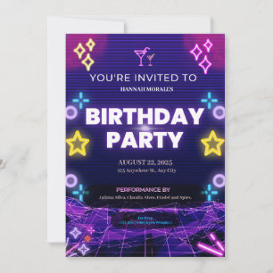 Purple Neon Birthday Party Invitation