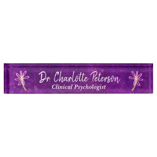 Purple Neon Daisy Floral Psychologist  Nameplate (Front)