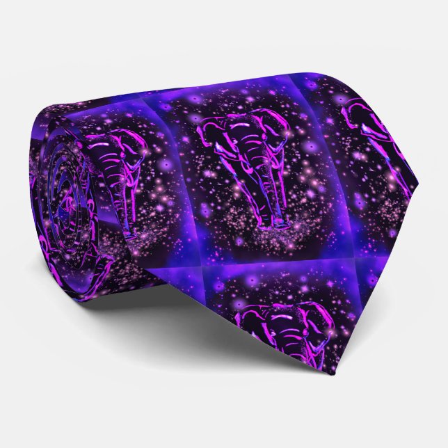 Purple Neon Elephant Neck Tie (Rolled)