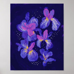Purple Neon Flowers At Night Poster