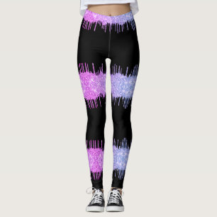 Purple Neon Glitter Drips Black Leggings