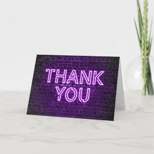 Purple Neon Glow Black Brick Wall Thank You Card