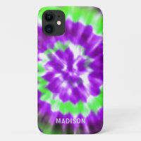 Purple Neon Green Tie Dye Pattern Custom Name