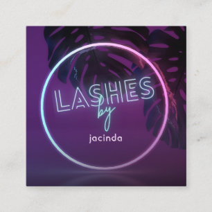 Purple Neon Lashes Business Square Business Card