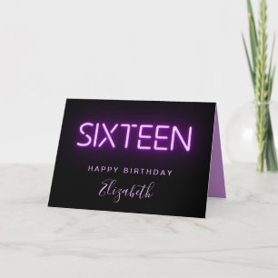 Purple Neon Lights Personalised 16th Birthday Card