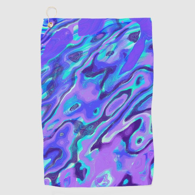 Purple Neon Marble Texture Abstract Liquid Paint Golf Towel (Front)