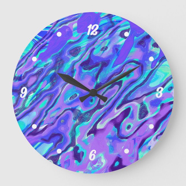 Purple Neon Marble Texture Abstract Liquid Paint Large Clock (Front)